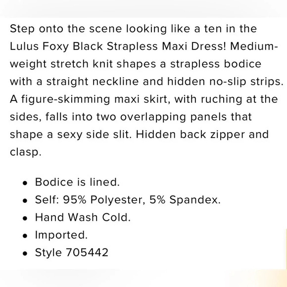 LULUS FOXY strapless maxi black non slip bodice front side high slit NEW size XS - Picture 12 of 12